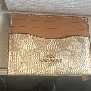 Coach Tan and Gold Signature Card Holder